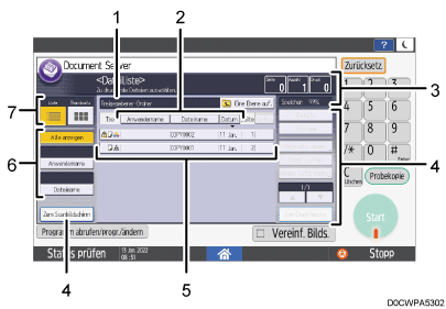 Nummerierte Abbildung Bedienfeld-Bildschirm