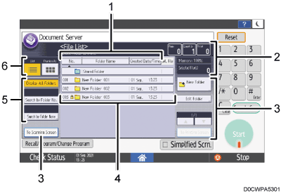 Operation panel screen illustration numbered callout illustration