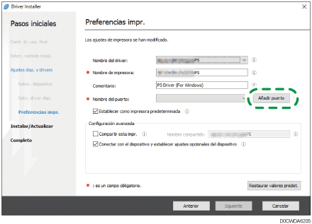 Ilustración de la pantalla del driver