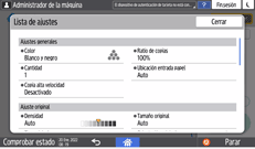 Ilustración de la pantalla del panel de mandos