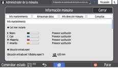 Ilustración de la pantalla del panel de mandos