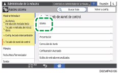 Ilustración de la pantalla del panel de mandos