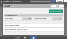 Ilustración de la pantalla del panel de mandos