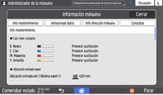 Ilustración de la pantalla del panel de mandos