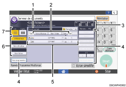 Illustration numérotée du panneau de commande