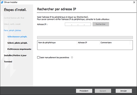 Illustration du programme d'installation du pilote