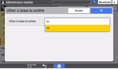 Illustration de l'écran du panneau de commande