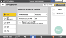 Illustration de l'écran du panneau de commande