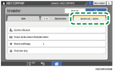 Illustration de l'écran du panneau de commande