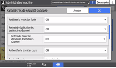 Illustration de l'écran du panneau de commande