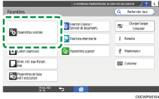 Illustration de l'écran du panneau de commande
