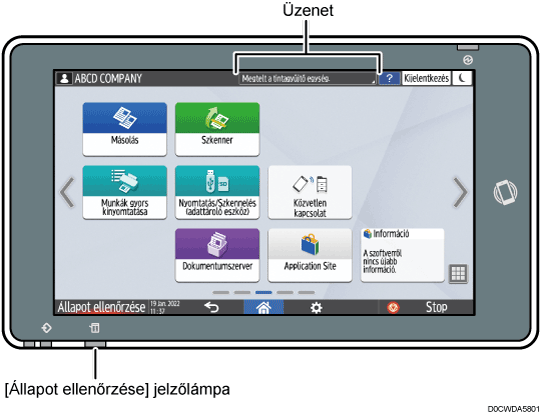 Kezelőpanel képernyőjének számozott jelölésű illusztrálása