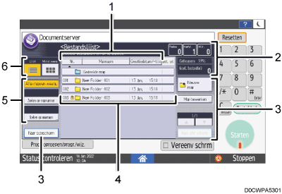 Genummerde afbeelding van het scherm van het bedieningspaneel