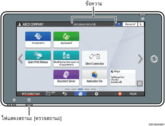 ภาพประกอบชื่อเรียกส่วนต่างๆ ของหน้าจอแผงควบคุมการทำงานตามหมายเลข