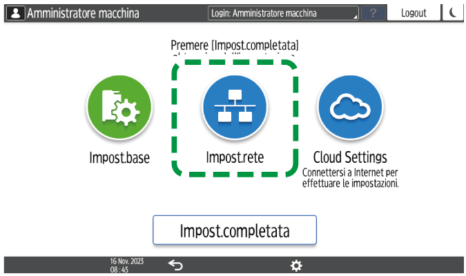 Illustrazione della schermata sul pannello di controllo