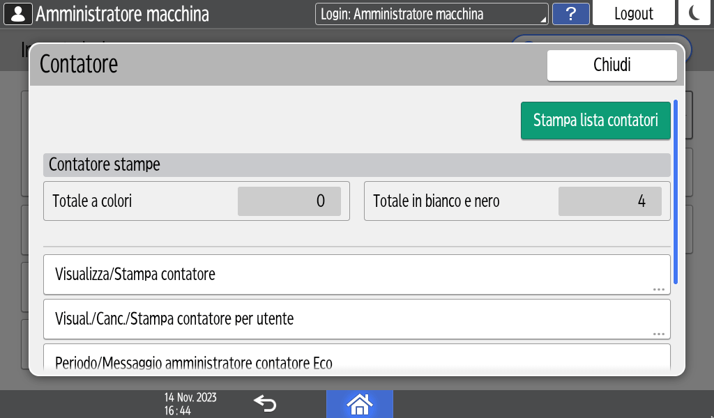 Illustrazione della schermata sul pannello di controllo