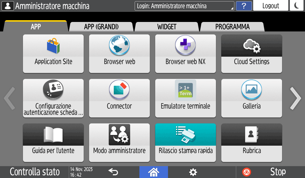 Illustrazione della schermata sul pannello di controllo