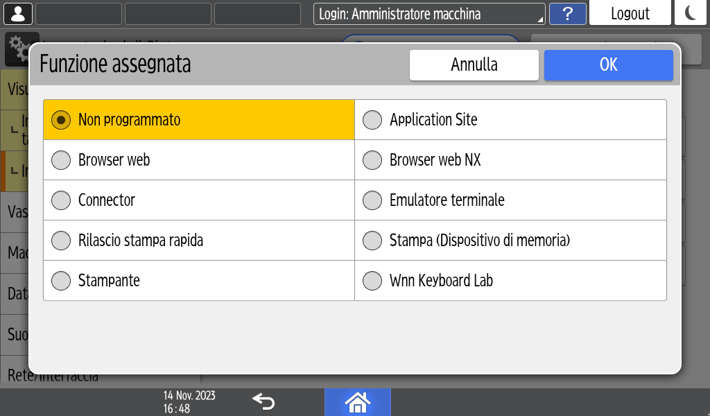 Illustrazione della schermata sul pannello di controllo
