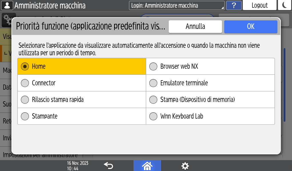 Illustrazione della schermata sul pannello di controllo