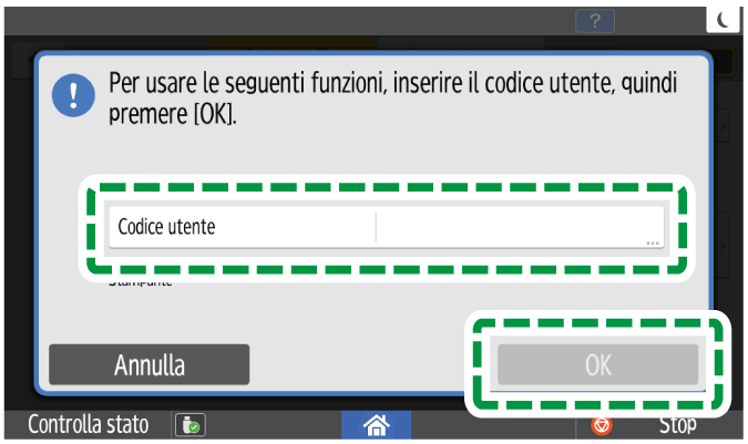 Illustrazione della schermata sul pannello di controllo