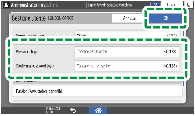Illustrazione della schermata sul pannello di controllo