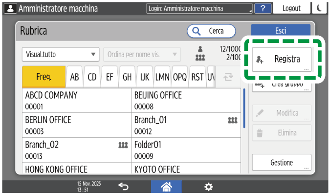 Illustrazione della schermata sul pannello di controllo