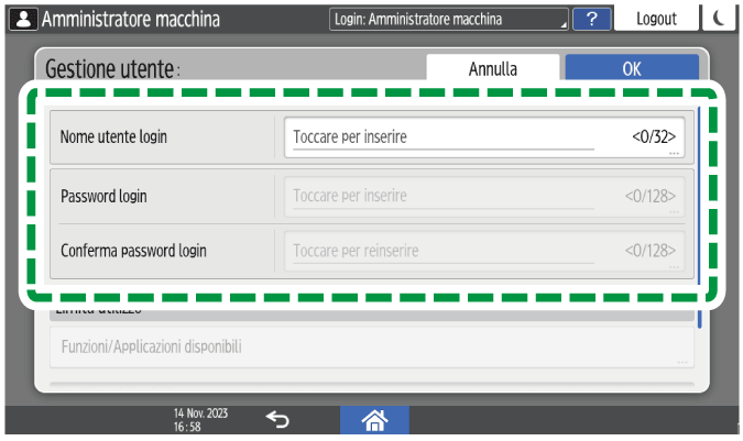 Illustrazione della schermata sul pannello di controllo