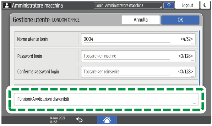 Illustrazione della schermata sul pannello di controllo