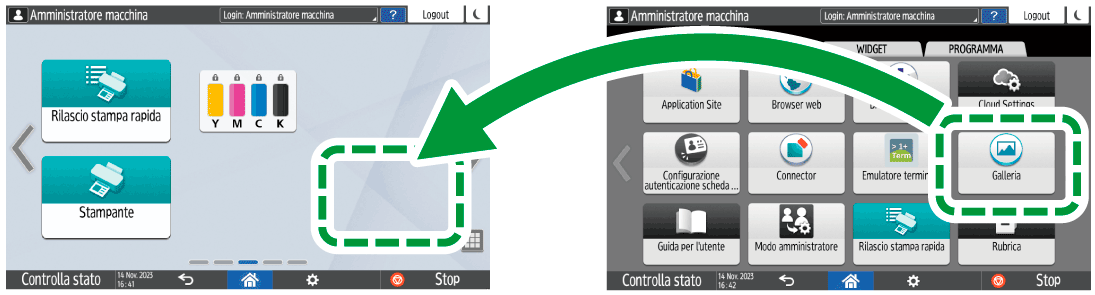 Illustrazione della schermata sul pannello di controllo