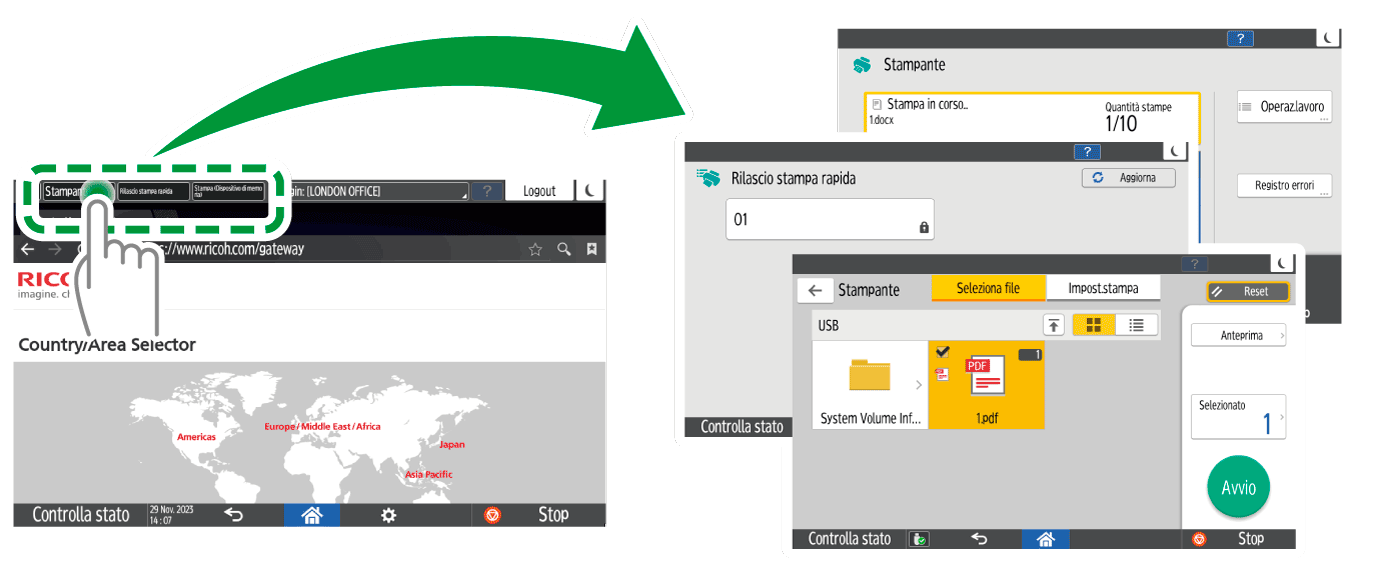 Illustrazione della schermata sul pannello di controllo