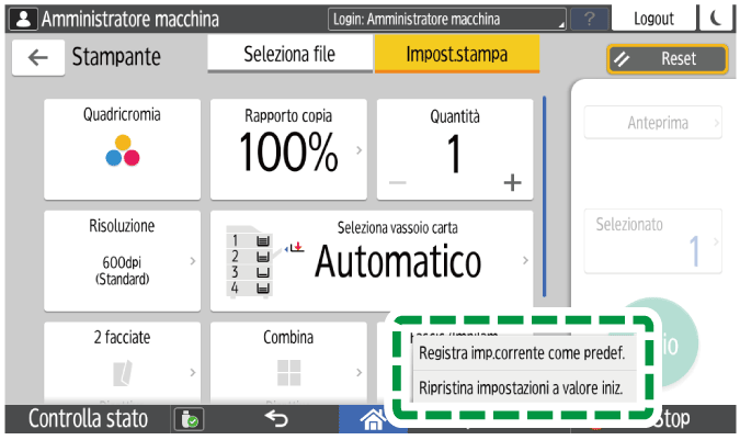 Illustrazione della schermata sul pannello di controllo