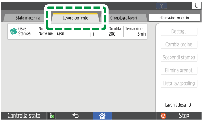 Illustrazione della schermata sul pannello di controllo