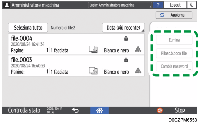 Illustrazione della schermata sul pannello di controllo