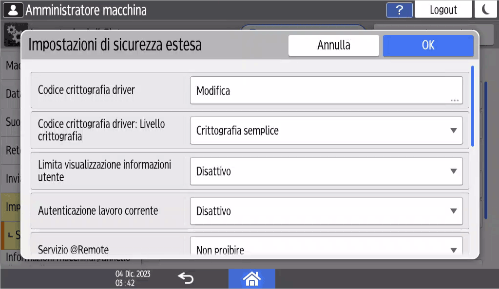 Illustrazione della schermata sul pannello di controllo