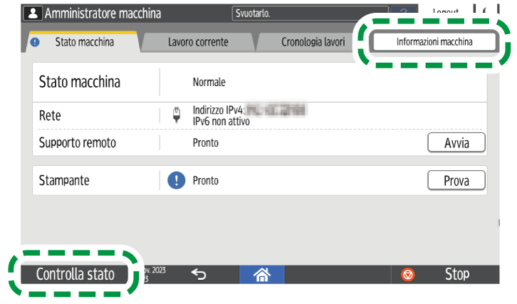 Illustrazione della schermata sul pannello di controllo