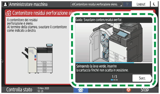 Illustrazione della schermata sul pannello di controllo