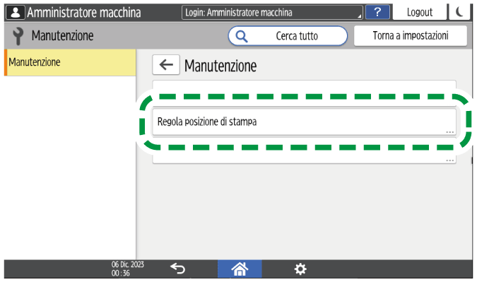 Illustrazione della schermata sul pannello di controllo