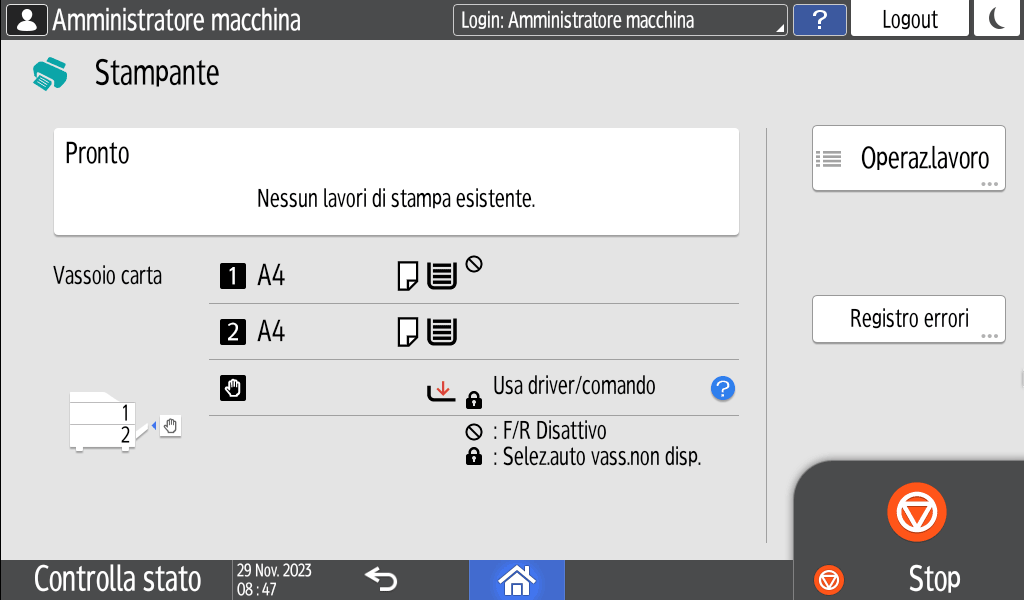 Illustrazione della schermata sul pannello di controllo