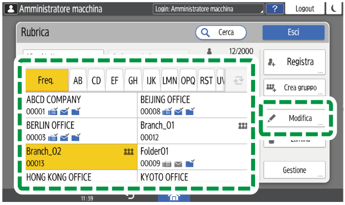 Illustrazione della schermata sul pannello di controllo