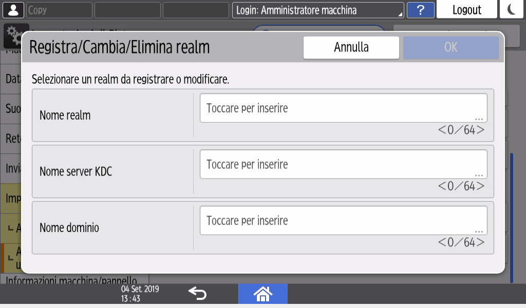 Illustrazione della schermata sul pannello di controllo