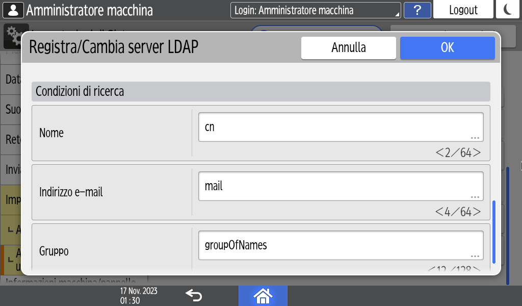 Illustrazione della schermata sul pannello di controllo