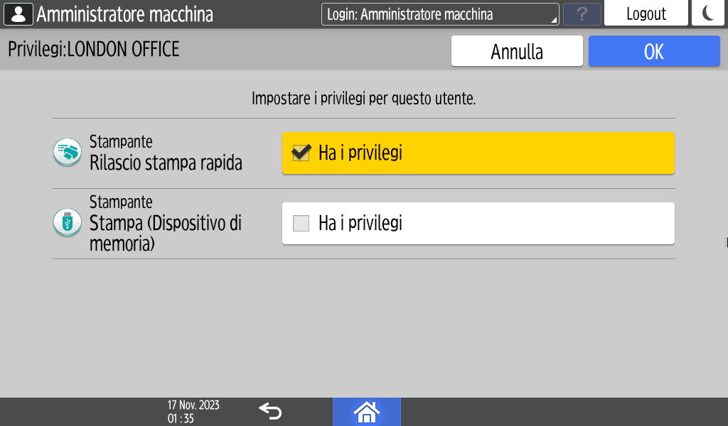 Illustrazione della schermata sul pannello di controllo
