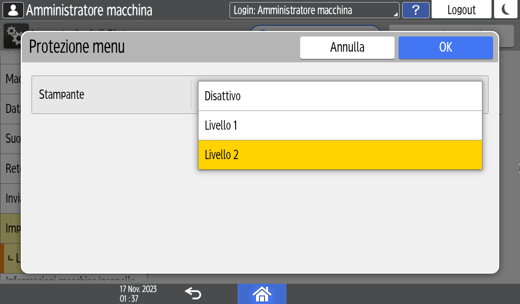 Illustrazione della schermata sul pannello di controllo