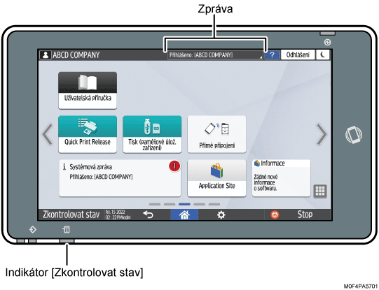 Číslovaná ilustrace ovládacího panelu zařízení