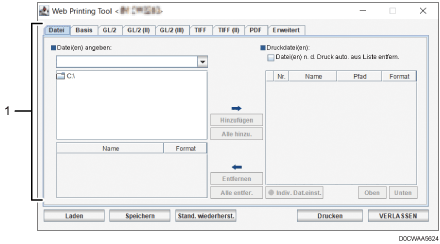 Nummerierte Abbildung des Anwendungsbildschirms