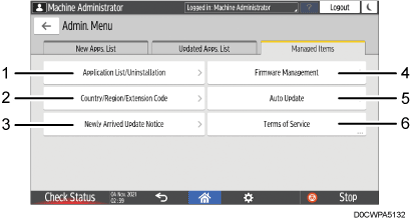 Operation panel screen illustration numbered callout illustration