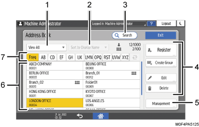 Operation panel screen illustration numbered callout illustration