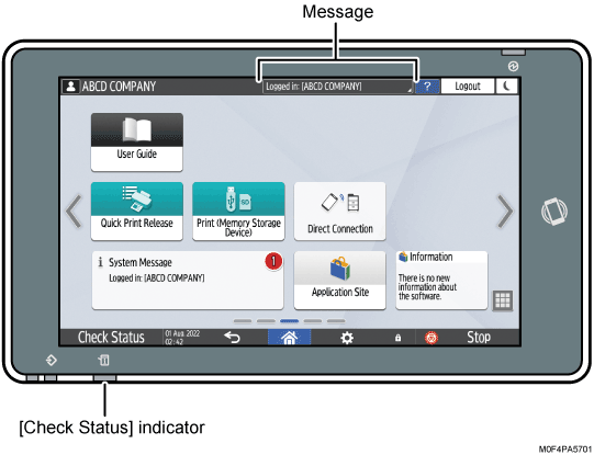 Operation panel screen illustration numbered callout illustration