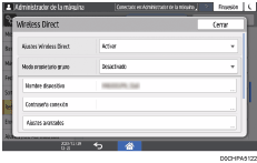 Ilustración de la pantalla del panel de mandos