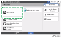 Ilustración de la pantalla del panel de mandos